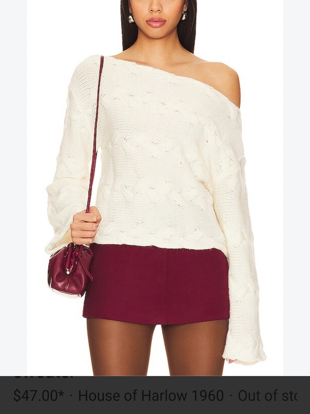 House of Harlow 1960 Ivory Braided Off Shoulder Sweater XS